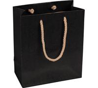 Sacs en papier 16 x 19 x 8 cm, noir, lisse, anse en corde - lot de 12