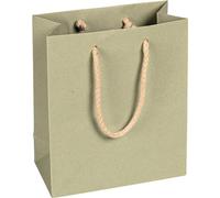 Sacs en papier 16 x 19 x 8 cm, vert sauge, lisses, anse en corde - lot de 12