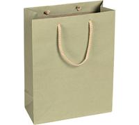 Sacs en papier 22 x 29 x 10 cm, vert sauge, lisses, anse en corde - lot de 12