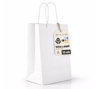 Sacs en Papier Blancs L avec Anses - Lot de 10, Sacs Résistants et Recyclables pour Cadeaux et Commerces - OFITURIA (32x11x42 cm, Blanc)