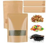 Sacs en papier Kraft avec sacs de sachets de stand de fenêtre, sacs de rangement alimentaires à fermeture éclair pour les produits d'emballage, réutilisables, 100 pcs scelables, sacs en papier kraft
