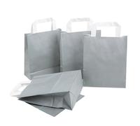 Sacs en papier kraft gris argent avec poignées, lot de 5: sachet cadeau grand format, sac alimentaire à remplir, pochette bricolage créative, emballage élégant, 18 x 8 x 22 cm