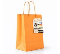 Sacs en Papier Orange XL avec Anses - Lot de 10, Sacs Résistants et Recyclables pour Cadeaux et Commerces - OFITURIA (42x16x49 cm, Orange)
