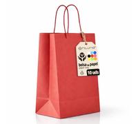 Sacs en Papier Rouges L avec Anses - Lot de 10, Sacs Résistants et Recyclables pour Cadeaux et Commerces - OFITURIA (32x11x42 cm, Rouge)
