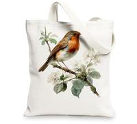 Sacs en toile avec motif d'oiseaux, sacs réutilisables à motif floral, sacs botaniques, légers, lavables avec bandoulière pour l'extérieur, blanc, 13x15 Inch