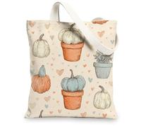 Sacs en toile citrouille, jolis sacs à provisions réutilisables avec motif de plantes vintage, légers, écologiques, lavables, beige, 33 x 15 cm