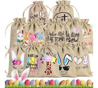 Sacs en toile de jute de Pâques avec cordon,Sac à cordon en toile de jute de Pâques - Sac en toile de jute avec cordon Bunny Goody Bag,Sac de bonbons de printemps, sac en toile de jute pour œufs pour