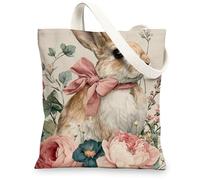 Sacs en toile de lapin réutilisables, botaniques vintage, légers, lavables avec bandoulière, beige, 13x15 Inch