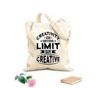 Sacs en toile imprimés numériquement La créativité n'a pas de limites. Soyez créatif ! Citations inspirantes et motivantes. Typographie tissu épais de 12 oz Utilise comme trousse de maquillage 31x36cm