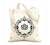 Sacs en toile imprimés numériquement mandala floral élégant avec un cadre orné en forme de losange et un motif de pétale central sur tissu épais de 12 oz Utilise comme trousse de maquillage 35x40cm