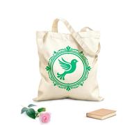 Sacs en toile imprimés numériquement Oiseau élégant et stylisé dans un cadre circulaire orné, symbole de paix, de grâce et de décoration tissu épais de 340g/m² Utilise comme trousse de maquillage