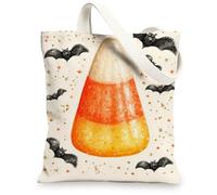 Sacs en toile pour Halloween, sacs d'épicerie amusants réutilisables avec motif de maïs de bonbons, sacs en toile légers et lavables avec bandoulière F, orange, 13x15 Inch