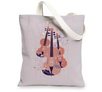 Sacs en toile pour instruments de musique - Motif violon artistique - Sacs d'épicerie réutilisables - Légers et lavables - Avec bandoulière, gris, 13x15 Inch