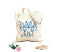 Sacs femme en toile de coton chat chimère mythique aux ailes de chauve-souris tissu épais de 340g/m² Matière douce pour la peau