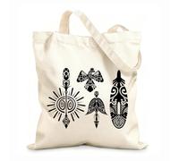 Sacs femme en toile de coton Ensemble de tatouages représentant un symbole dessiné à la main avec une plume d'aigle, une flèche et un soleil tissu épais de 12 oz Matière douce pour la peau 31x36cm