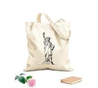 Sacs femme en toile de coton silhouette de la statue de la Liberté, dessin animé, monument emblématique de New York, symbole américain tissu épais de 12 oz Matière douce pour la peau 31x36cm Moyen