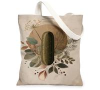 Sacs fourre-tout artistiques vintage en toile, motif floral concombre, sacs d'épicerie, sacs d'épicerie réutilisables, respectueux de l'environnement et lavables avec bandoulière, beige, 13x15 Inch