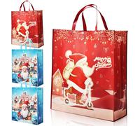 Sacs Fourre-Tout De Noël De Taille Géante : Sacs Cadeaux En Tissu Non Tissé 4 Pièces 60 X 55 X 20 Cm Rouge Bleu Motif Noël Sacs De Courses Pour Cadeaux De Grande Taille