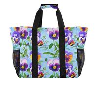 Sacs fourre-tout de plage pour femme - Jolis sacs de courses réutilisables - En tissu - Pour les courses, les courses, les pensées aquarelles, les fleurs - Bleu