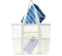 Sacs fourre-tout de plage pour femme | Sac à main de plage résistant au sable, sac à main de natation pour serviette, bouteille d'eau, pochette de fitness en maille de grande capacité, blanc, Refer to