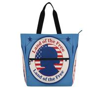 Sacs fourre-tout décoratifs mignons pour enfants et adultes, 4 juillet, jour de l'indépendance du 4 juillet, silhouette Land of Freeblue, sac de courses imperméable réutilisable avec fermeture éclair
