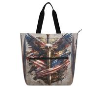 Sacs fourre-tout décoratifs pour enfants et adultes, 4 juillet, jour de l'indépendance, oiseau guerrier blanc, sac de courses résistant à l'eau pour bibliothèque, livres, sac de courses avec poignées