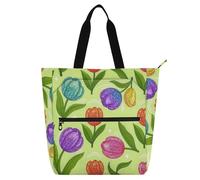 Sacs fourre-tout décoratifs pour enfants, étudiants, adultes, fleurs vertes à paillettes artificielles, sac d'école, de plage, sac de courses avec fermeture éclair pour l'école, le travail, les