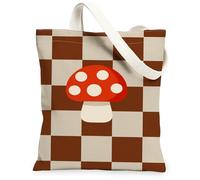 Sacs fourre-tout en toile à motif champignons, motif damier vintage, sacs d'épicerie réutilisables, légers et lavables pour l'automne, marron, 13x15 Inch