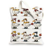 Sacs fourre-tout en toile à motif de canard, sacs d'épicerie réutilisables, amusants et insolites, légers et lavables avec bandoulière, blanc, 13x15 Inch