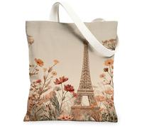 Sacs fourre-tout en toile à motif floral vintage, légers et réutilisables, élégants et respectueux de l'environnement, beige, 13x15 Inch