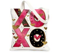 Sacs fourre-tout en toile à motif Xoxo coloré, sacs d'épicerie réutilisables, légers et lavables avec bandoulière C, blanc, 13x15 Inch