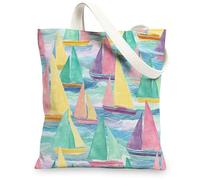 Sacs fourre-tout en toile à voile, motif bateau coloré, sacs d'épicerie, sacs d'épicerie amusants, nautiques chics, légers, lavables à l'épaule Stra, multicolore, 13x15 Inch
