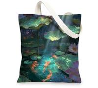 Sacs fourre-tout en toile aquatique, motif nénuphar artistique, sacs de courses réutilisables, inspirés de la nature, légers, lavables S, Bleu clair, 13x15 Inch