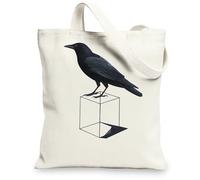 Sacs fourre-tout en toile artistique, illustration d'oiseau noir, sacs de courses réutilisables, élégants, légers et lavables avec bandoulière en toile, blanc, 13x15 Inch