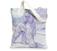 Sacs fourre-tout en toile artistique, motif d'illustration de chien, sacs à provisions réutilisables, vintage chic, léger, lavable à l'épaule Stra, violet, 13x15 Inch