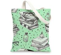 Sacs fourre-tout en toile avec imprimé de livre vintage, motif littéraire élégant, sacs d'épicerie réutilisables, légers et lavables avec bandoulière pour voyage, shopping, bibliothèque, 33 x 38 cm