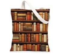 Sacs fourre-tout en toile avec imprimé littérature rétro, sacs d'épicerie réutilisables, légers et lavables avec bandoulière en toile, marron, 13x15 Inch