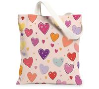 Sacs fourre-tout en toile avec motif cœur, motif amour coloré, sacs d'épicerie, sacs d'épicerie, sacs d'épicerie réutilisables, légers, lavables en toile pour voyage, pique-nique, 33 x 38,1 cm