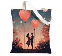 Sacs fourre-tout en toile avec motif cœur, motif floral amour, sacs d'épicerie, sacs d'épicerie réutilisables, pour la Saint-Valentin, légers, lavables avec bandoulière pour voyage, pique-nique, 33 x