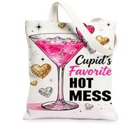 Sacs fourre-tout en toile avec motif cœur pour la Saint-Valentin, sacs d'épicerie réutilisables, élégants et vintage, lavables à l'épaule S, blanc, 13x15 Inch