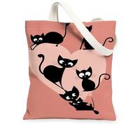 Sacs fourre-tout en toile avec motif de chat mignon, sacs de courses réutilisables, légers et lavables en toile pour Eve, pêche, 13x15 Inch