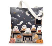 Sacs fourre-tout en toile avec motif fantômes mignons, adorables sacs d'épicerie réutilisables, légers et lavables avec bandoulière pour salle de sport, voyage, plage, pique-nique 33 x 38 cm