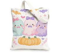 Sacs fourre-tout en toile avec motif fantômes mignons, adorables sacs d'épicerie réutilisables, légers et lavables avec bandoulière pour salle de sport, voyage, pique-nique, 33 x 38 cm