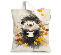 Sacs fourre-tout en toile avec motif hérisson, adorable motif animal, sacs d'épicerie réutilisables, légers et lavables avec bandoulière pour le shopping, les voyages, les pique-niques, 33 x 38 cm