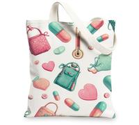 Sacs fourre-tout en toile colorés, jolis motifs médicaments, sacs de courses réutilisables, amusants, fantaisistes, légers et lavables en toile pour salle de sport, voyage, pique-nique, 33 x 38,1 cm