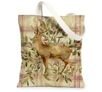 Sacs fourre-tout en toile de cerf, motif faune naturelle, sacs d'épicerie réutilisables, sacs d'épicerie vintage, lin léger, lavable, épaule S, beige, 13x15 Inch