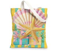 Sacs fourre-tout en toile de coquillage de plage, motif étoile de mer coloré, sacs d'épicerie réutilisables, amusants côtiers, légers et lavables, jaune, 13x15 Inch
