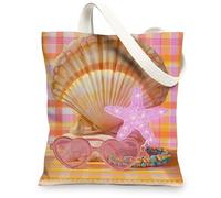 Sacs fourre-tout en toile de coquillage, motif étoile de mer coloré, sacs à provisions réutilisables, style plage funky léger, lavable, coloré, 13x15 Inch