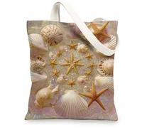 Sacs fourre-tout en toile de coquillage, sacs d'épicerie réutilisables, motif coquillage inspiré de l'océan, côtier chic, légers et lavables à l'épaule S, beige, 13x15 Inch