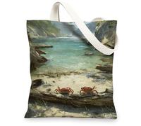 Sacs fourre-tout en toile de crabe, motif art marin côtier, sacs d'épicerie réutilisables, style vintage, léger, lavable avec bandoulière, beige, 13x15 Inch